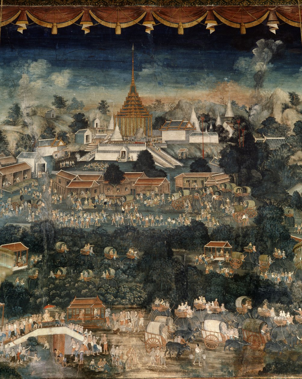 Peregrinação ao templo da pegada de Buda em Saraburi (pintura de parede) de Krua Inkhong