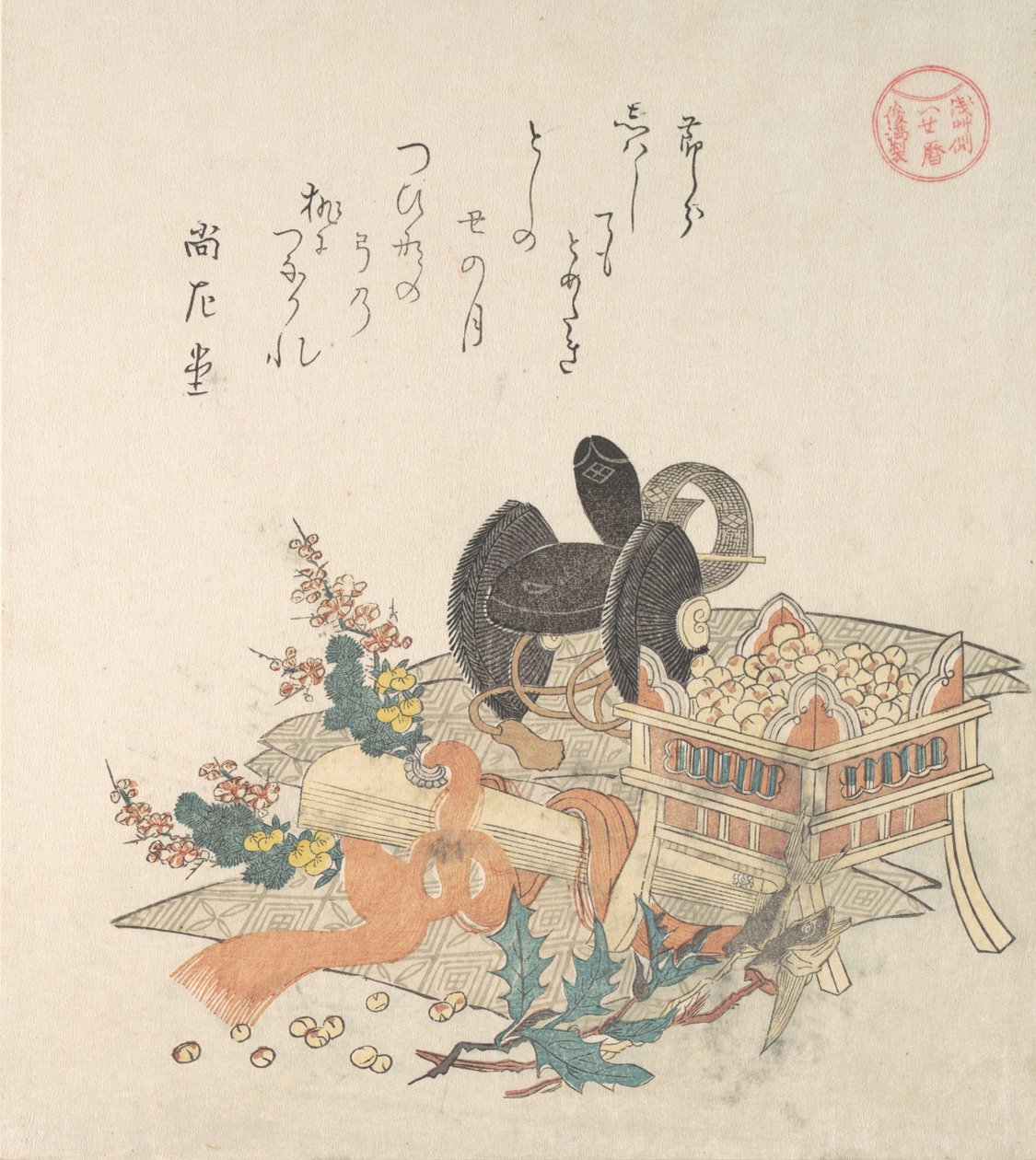 "Feijões para atirar durante a Cerimónia de Exorcismo de Setsubun,", 1810s. de Kubo Shunman