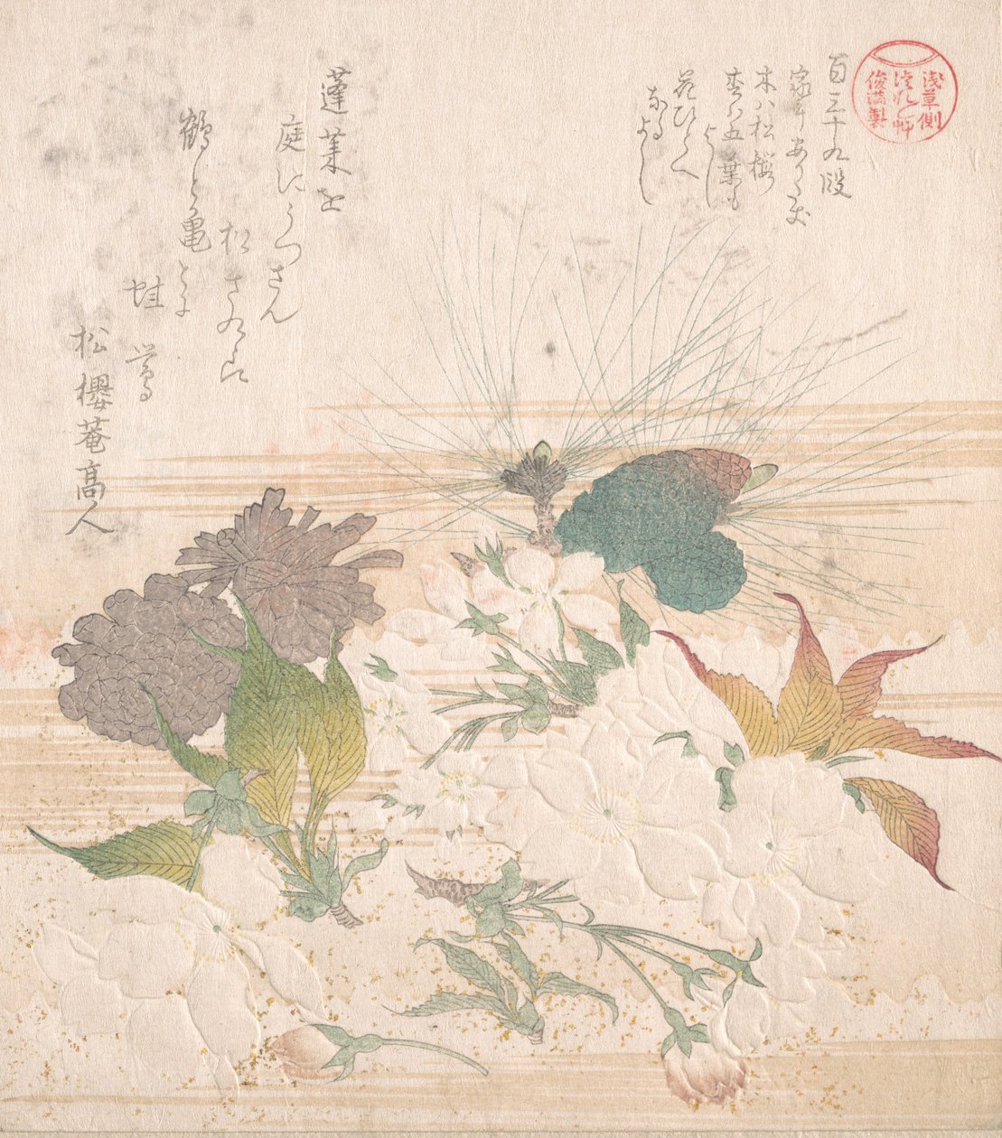 Flores de Cerejeira e Pinhais, século XIX. de Kubo Shunman