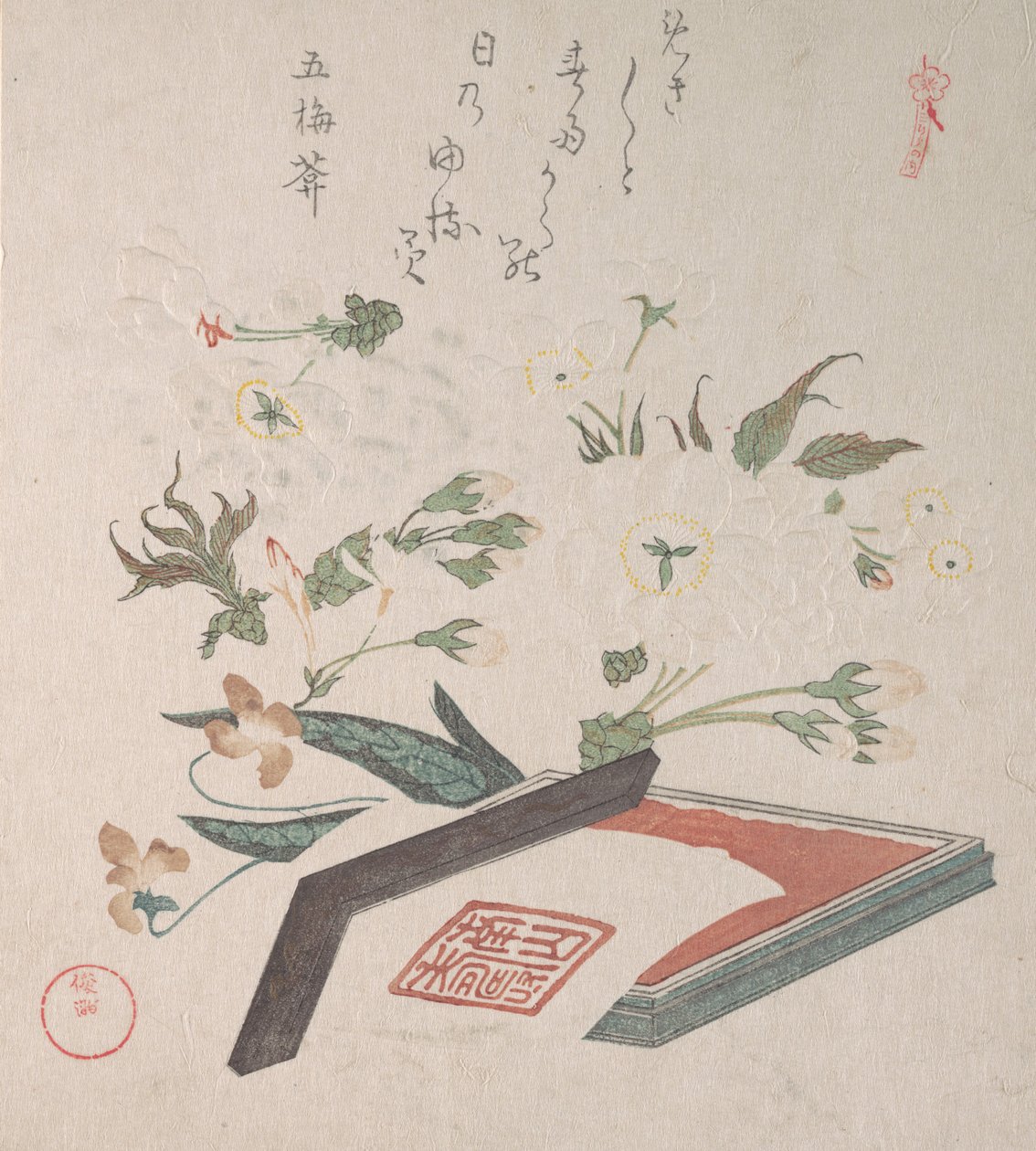 Cherry Blossoms e Seal-box com Ink and Ruler, século XIX. de Kubo Shunman