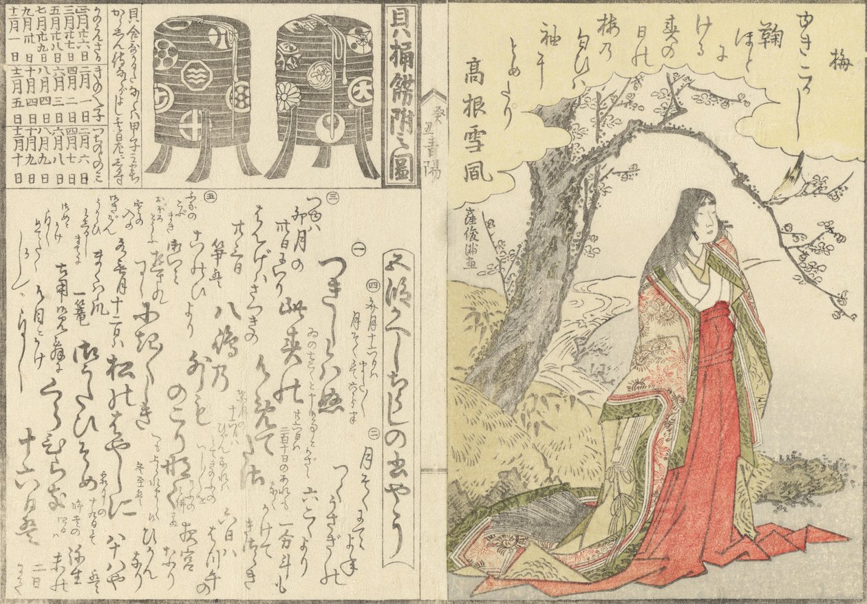 Court Lady Beneath an Old Plum Tree, Two Lacquer Cabinets for the Shell-matching Game, 1793. de Kubo Shunman