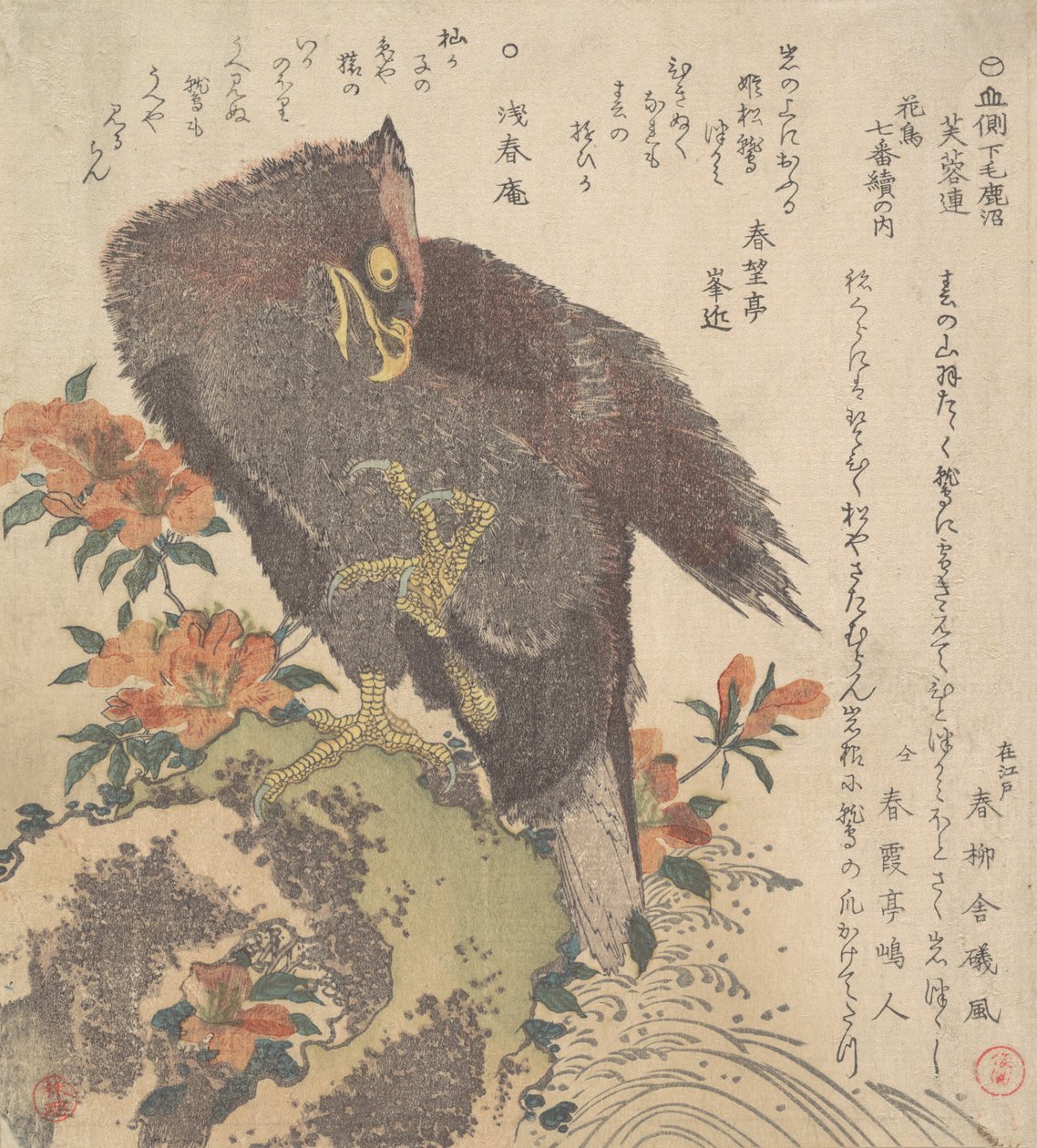 Eagle on a Rock, Flowering Azaleas, ca. 1800. de Kubo Shunman