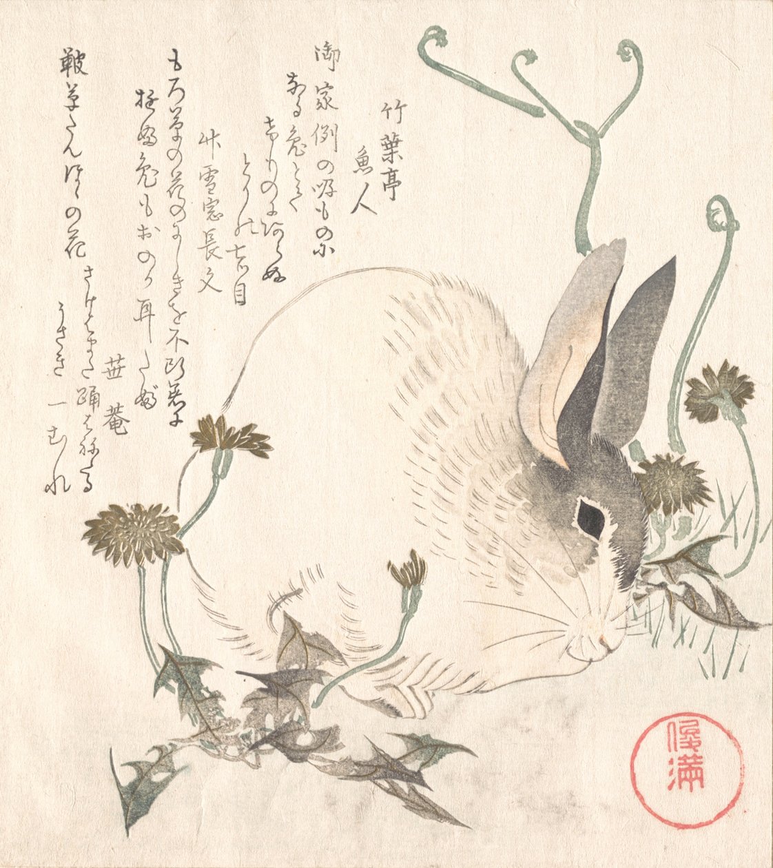 Lebre e dente-de-leão, provavelmente 1820. de Kubo Shunman