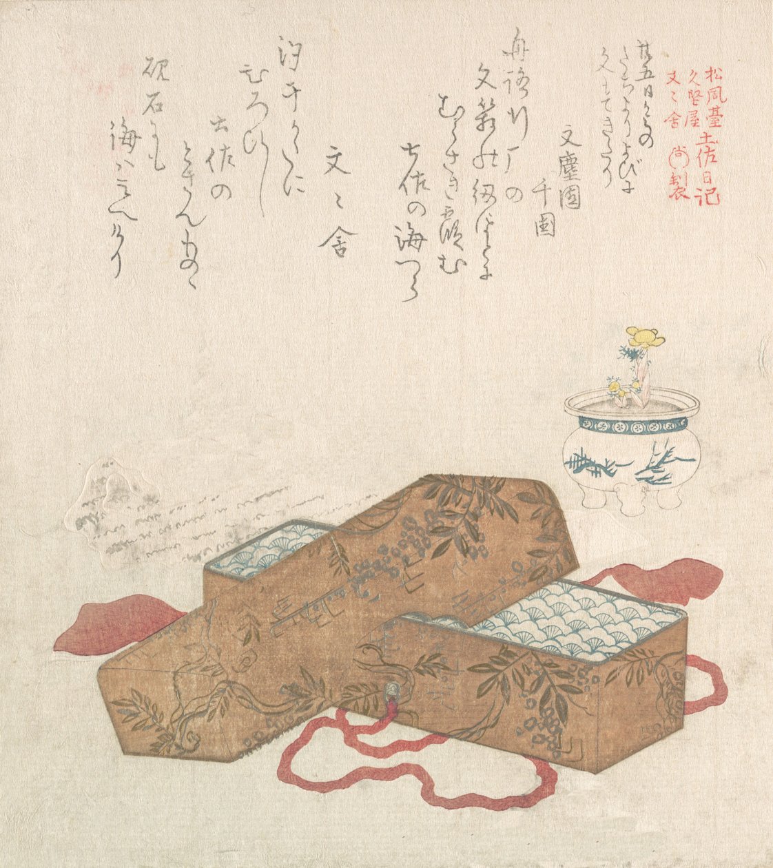 Caixa de Carta com Carta e Flor em vaso, século XIX. de Kubo Shunman