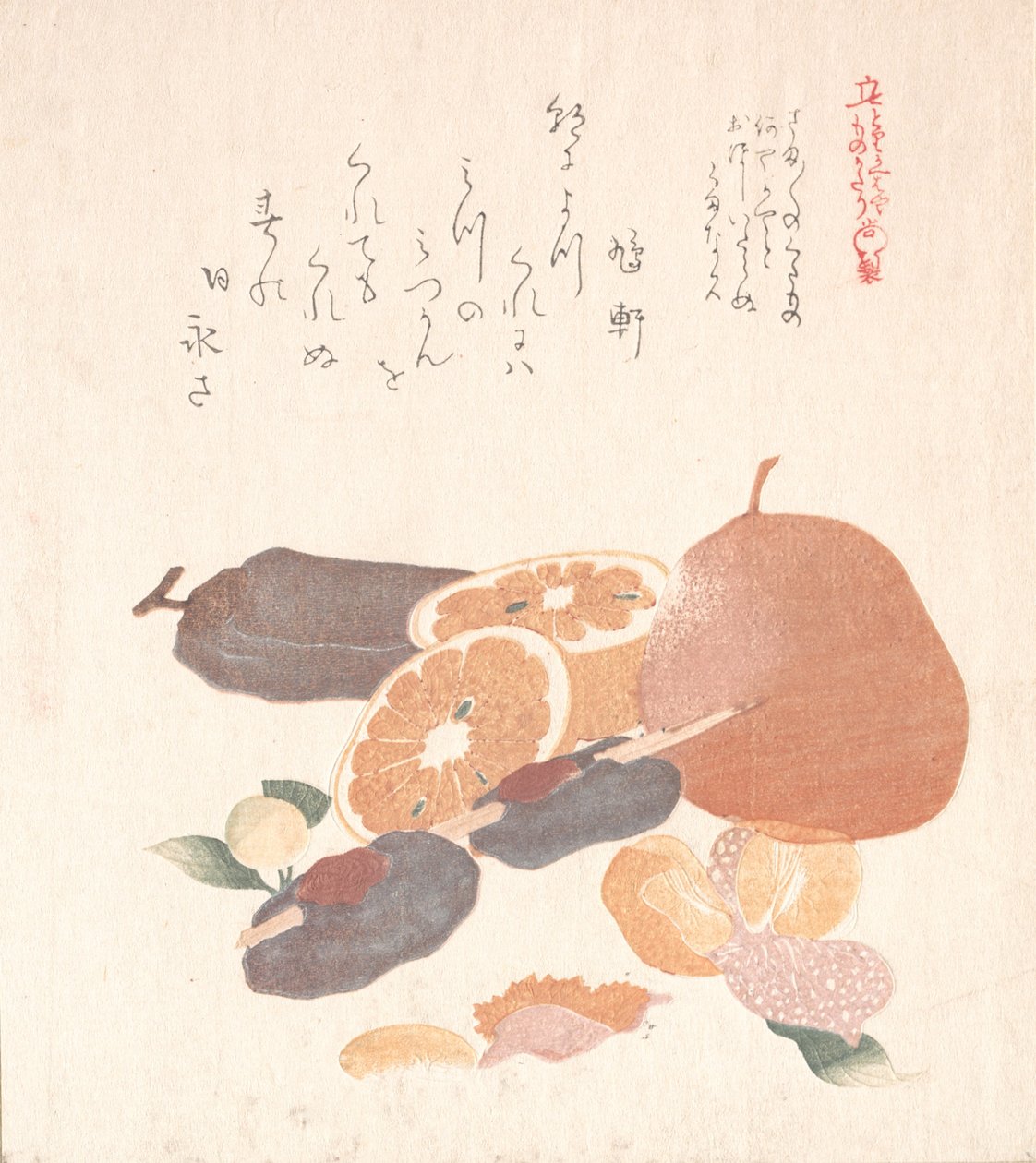 Laranjas e caquis secos, século XIX. de Kubo Shunman