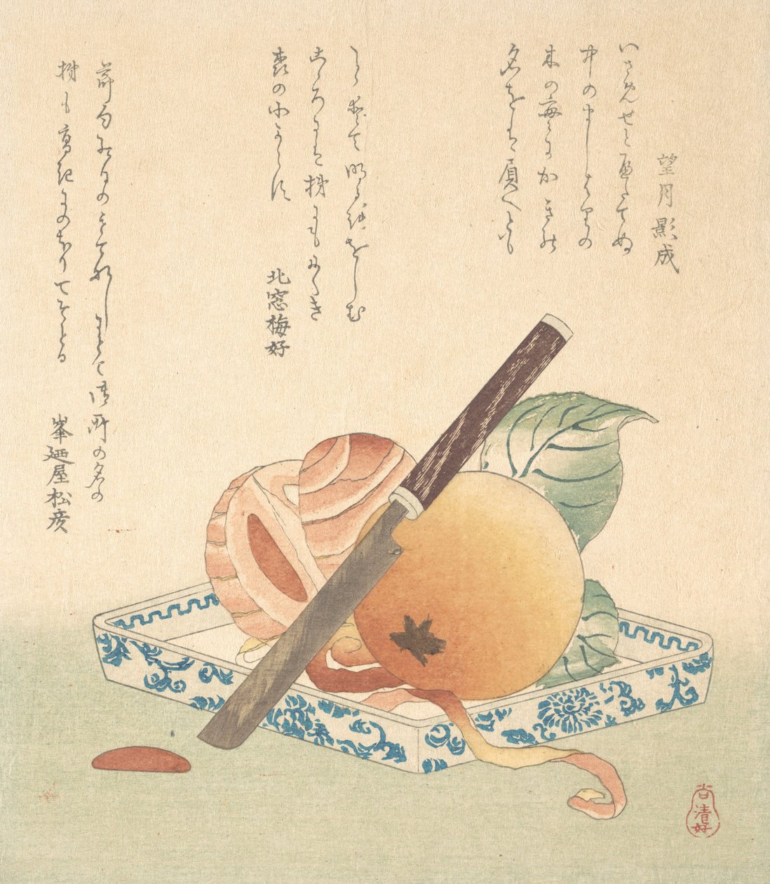 Caquis em um prato, século 19. de Kubo Shunman