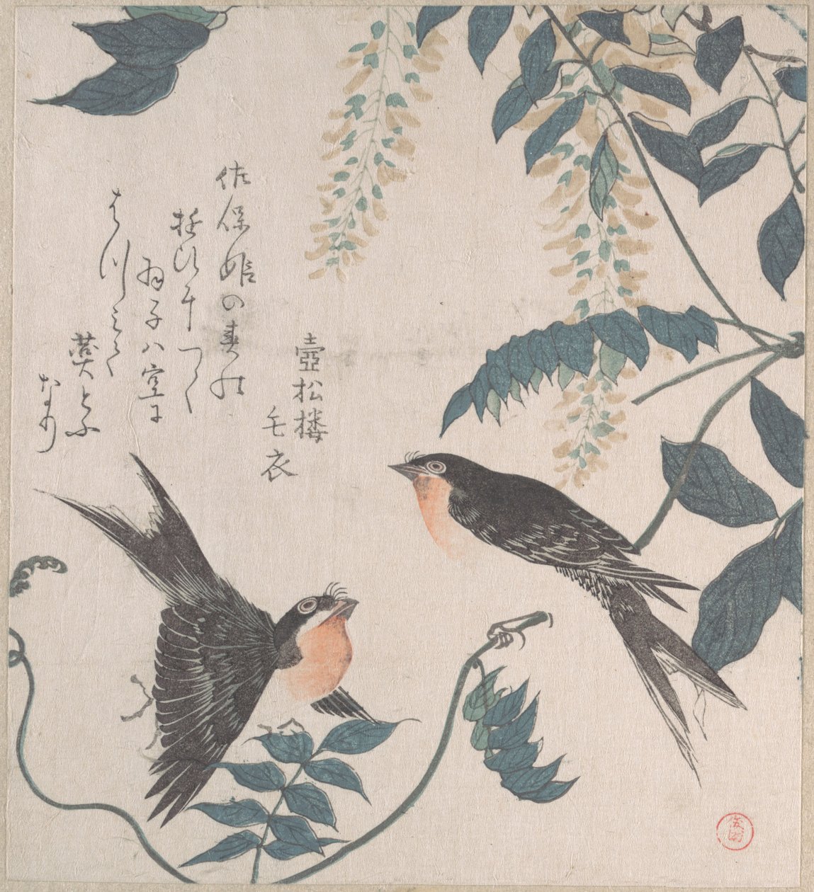 Andorinhas e glicínias de Kubo Shunman