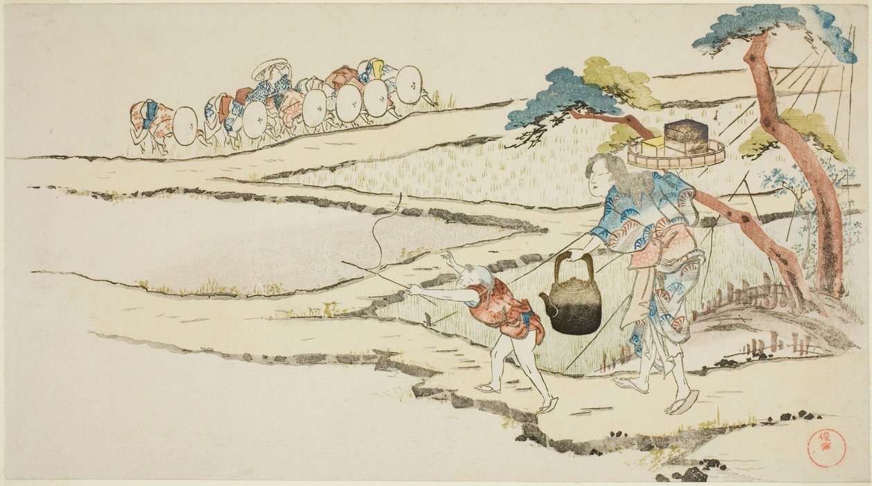 Levando comida para plantadores de arroz de Kubo Shunman