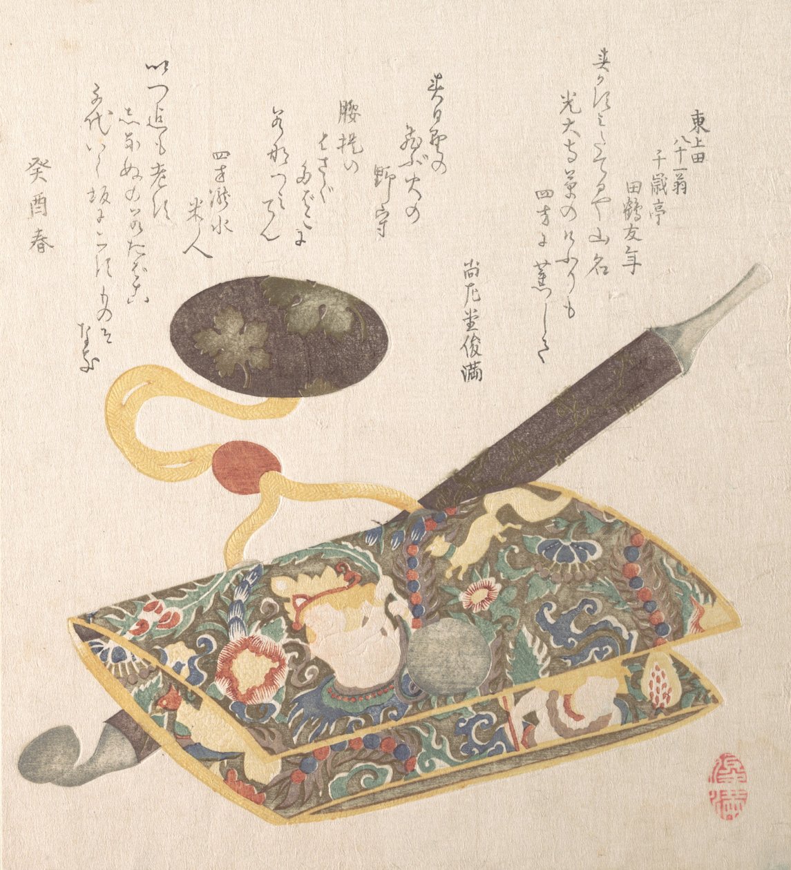 Bolsa e cachimbo de tabaco, 1813. de Kubo Shunman
