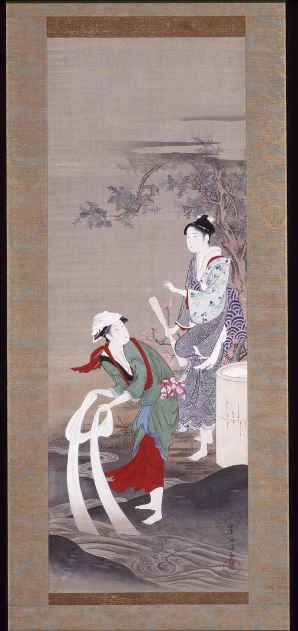 Duas belezas no Tamagawa (Rio Cristal) em Mishima (tinta, gofun, e cor sobre seda) de Kubo Shunman