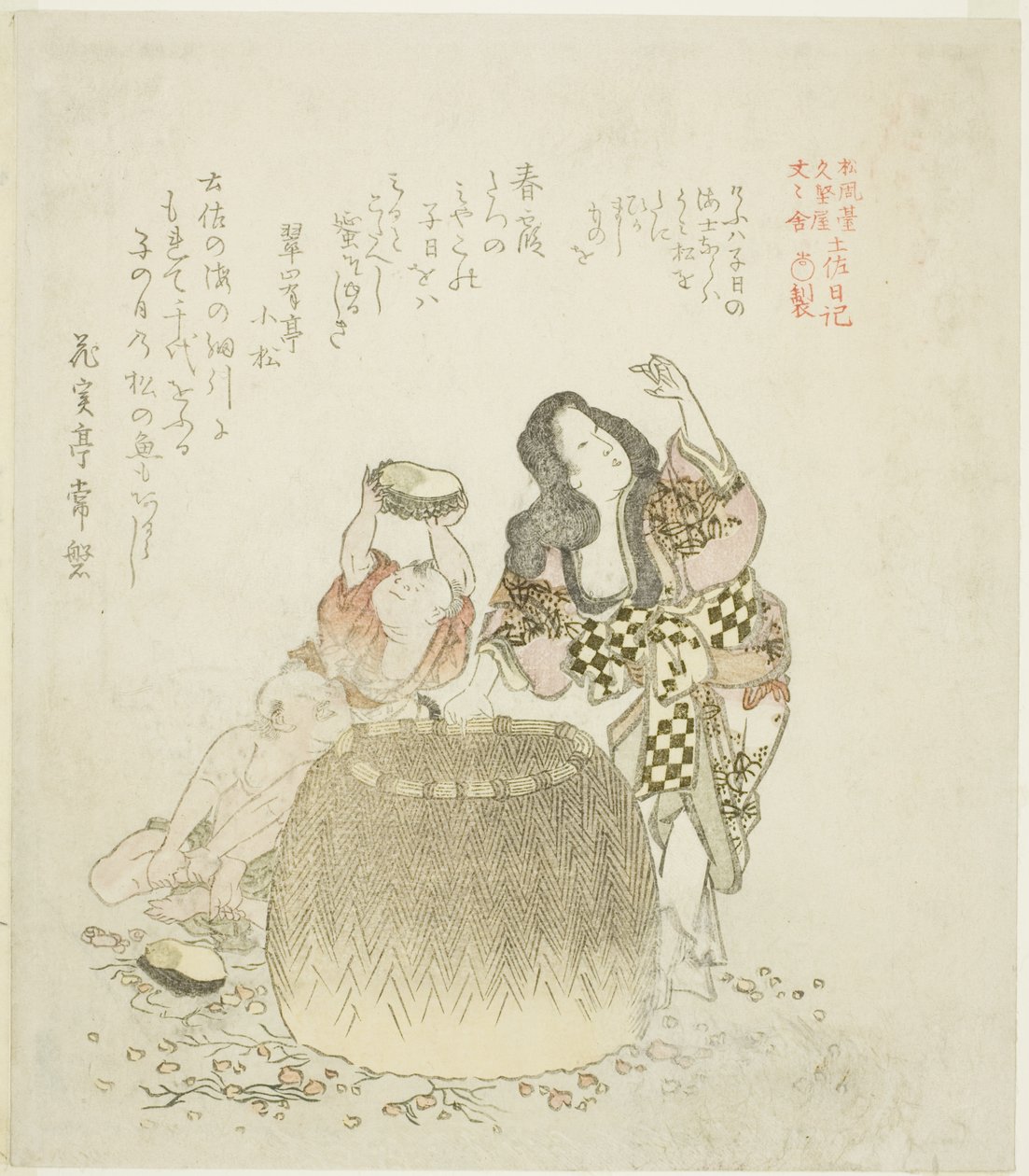 Mulher e dois meninos reunindo abalone, da série "O Diário de Tosa (Tosa nikki)" de Kubo Shunman