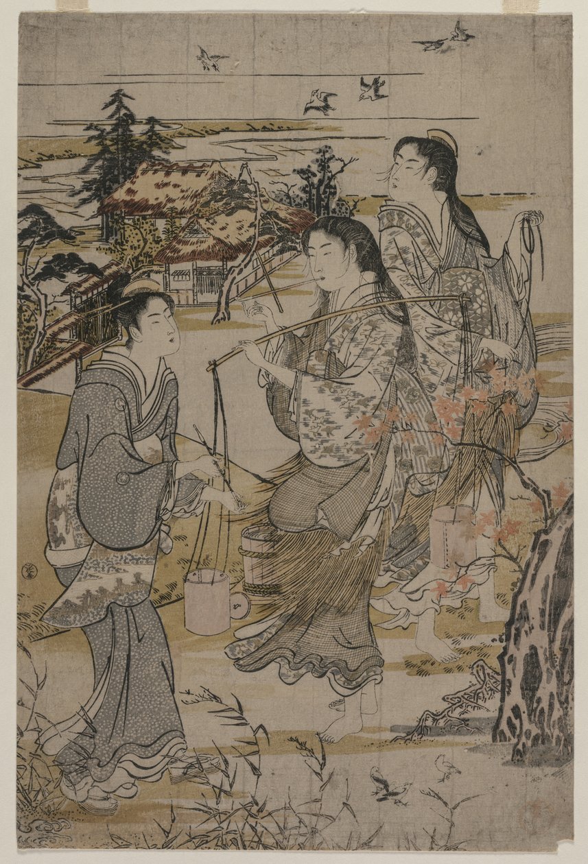 Mulheres com baldes de sal, o rio Noda Tama, na província de Mutsu, no final da década de 1780. de Kubo Shunman