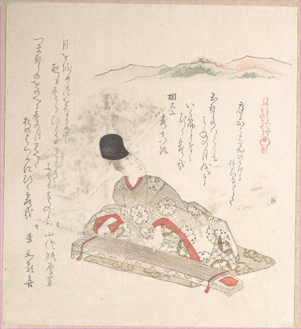 Jovem nobre a tocar koto (harpa) de Kubo Shunman