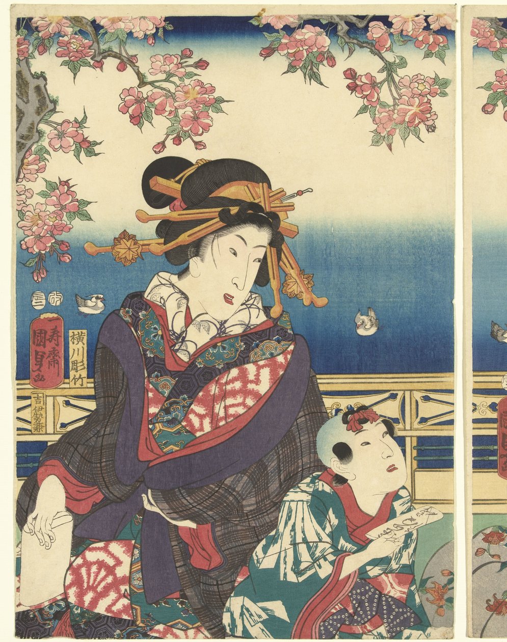A prosperidade da montanha ao longo do rio Sumida de Kunisada (II) , Utagawa