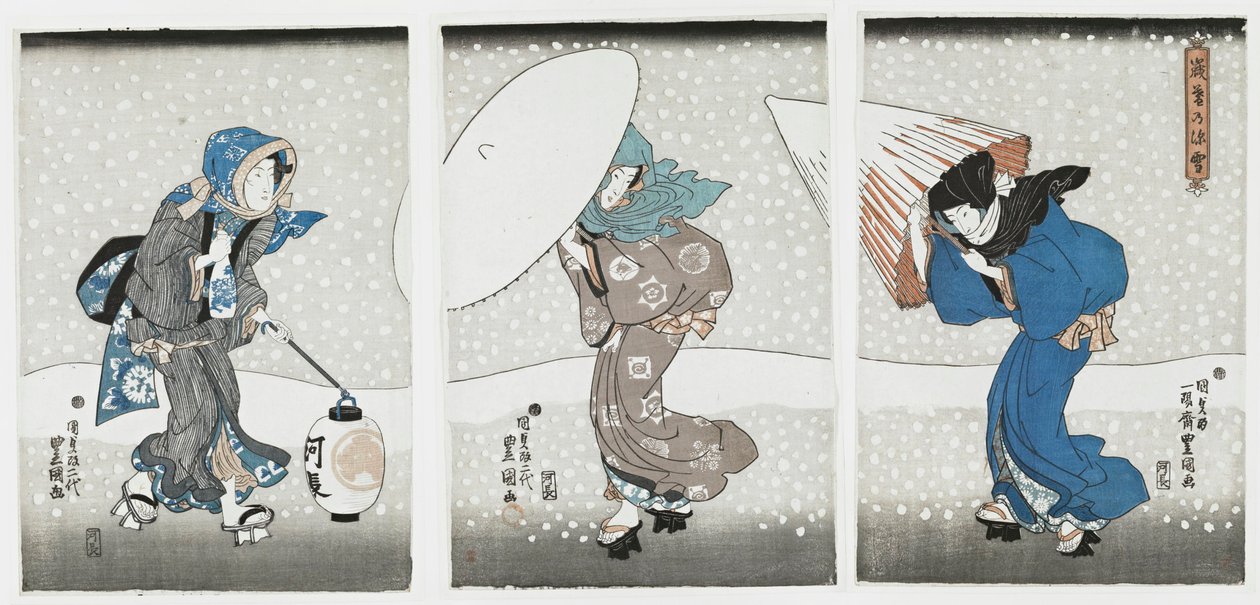 Neve forte no final do ano, 1844. de Kunisada