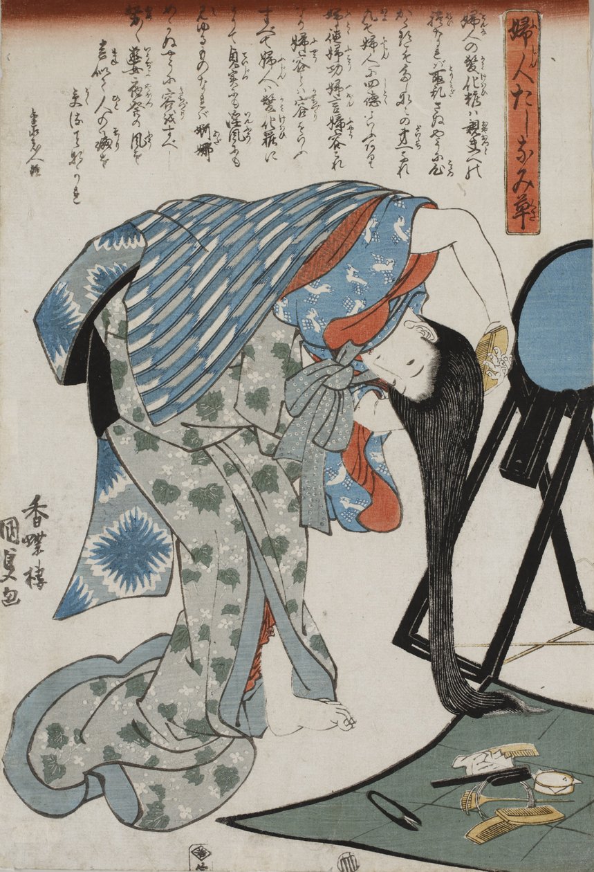 Mulher penteando o cabelo, 1847. de Kunisada