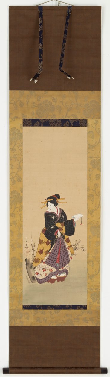 Um Oiran ao lado de uma ameixeira de Kuniyuki Utagawa