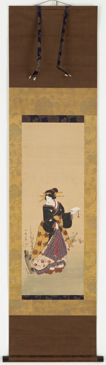 Um Oiran junto a uma ameixoeira, em meados do século XIX. de Kuniyuki Utagawa
