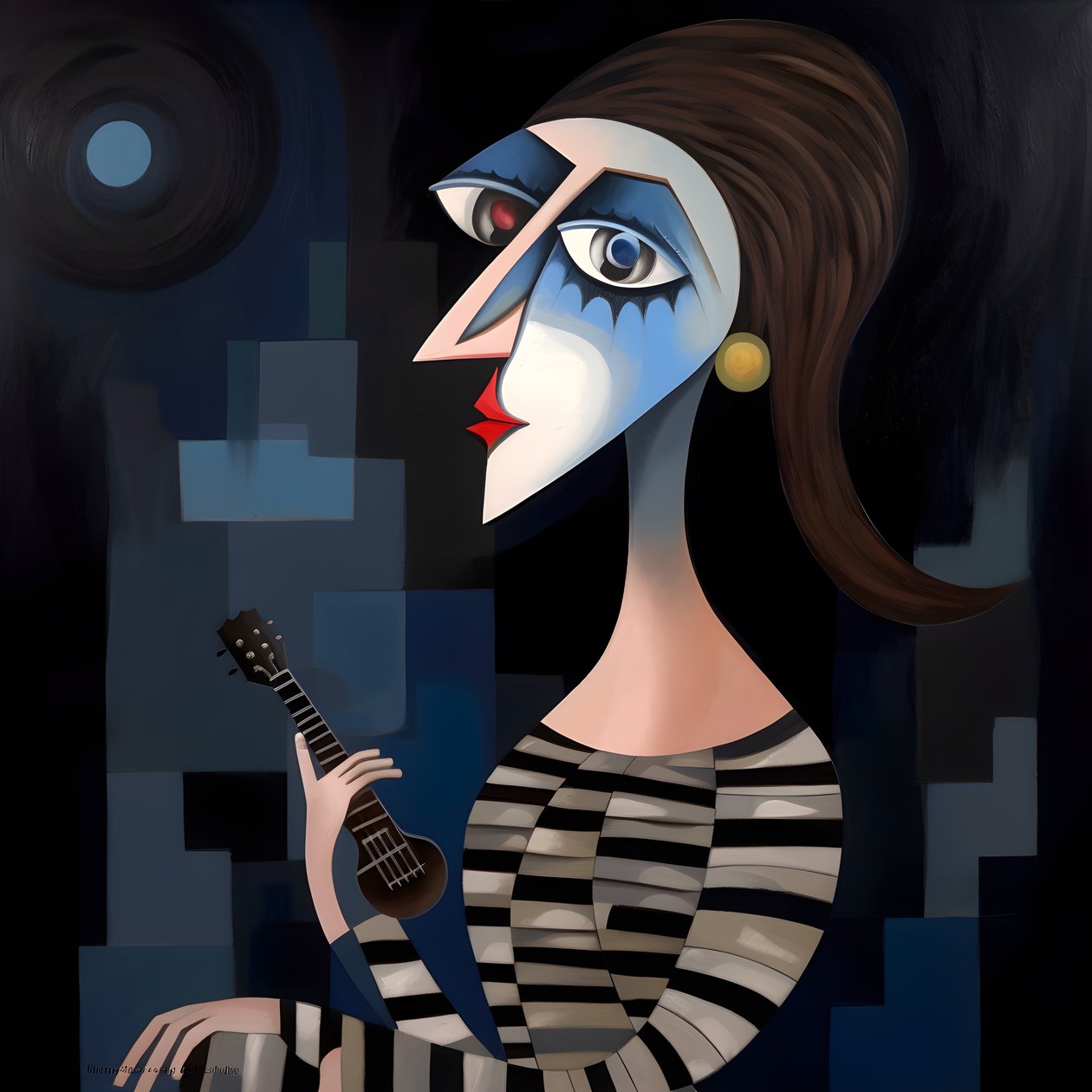 Mulher trovadora 3D com a sua guitarra na noite de luar 1 de Kurt Heppke