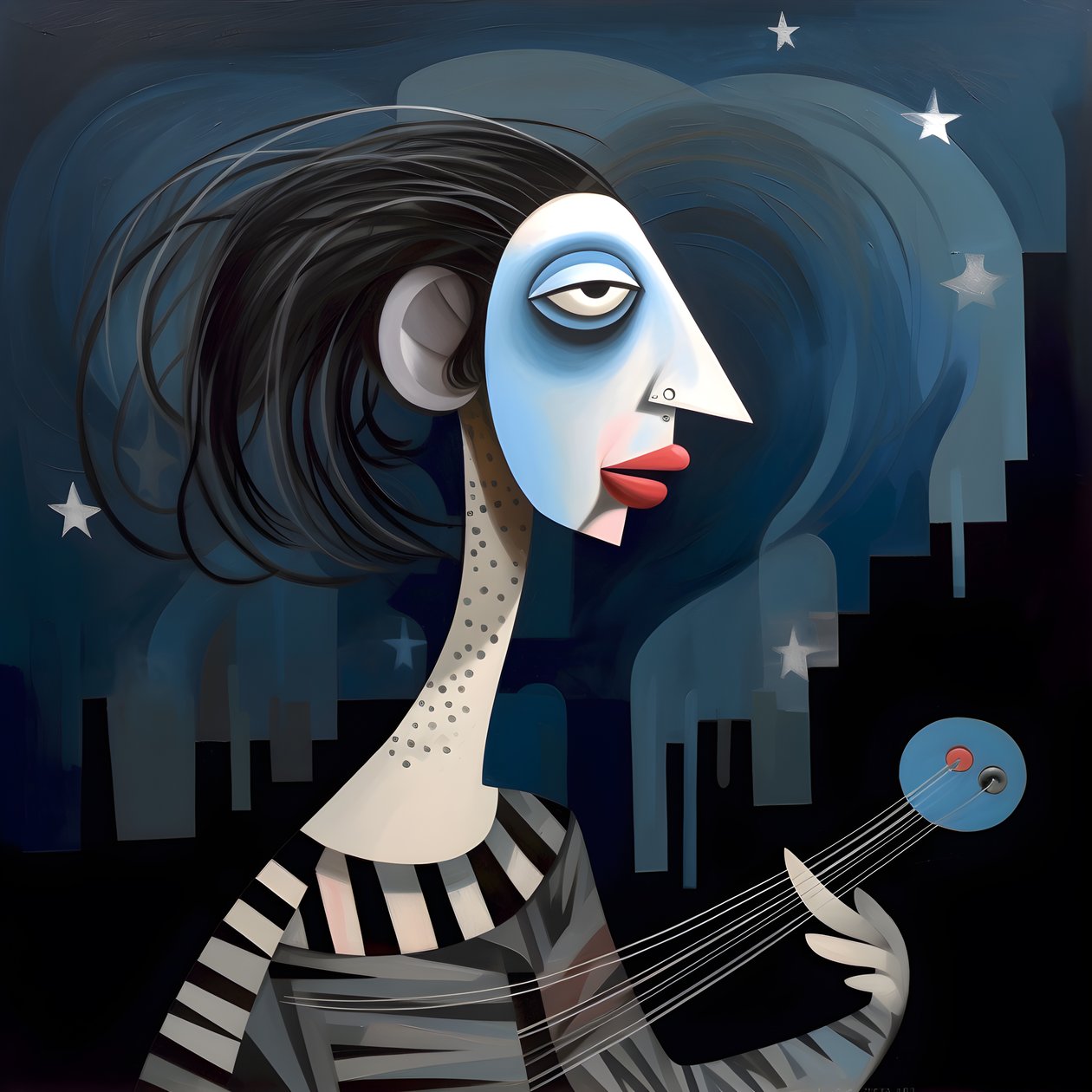 Mulher trovadora 3D com a sua guitarra na noite de luar 3 de Kurt Heppke