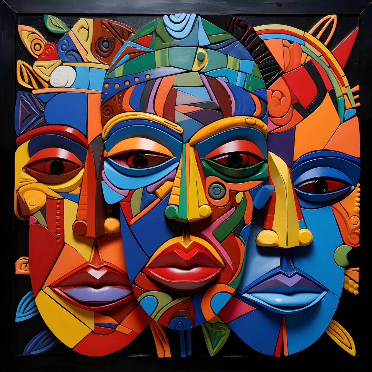 7 máscaras de cores vivas, 4 máscaras humanas Rostos 1 de Kurt Heppke