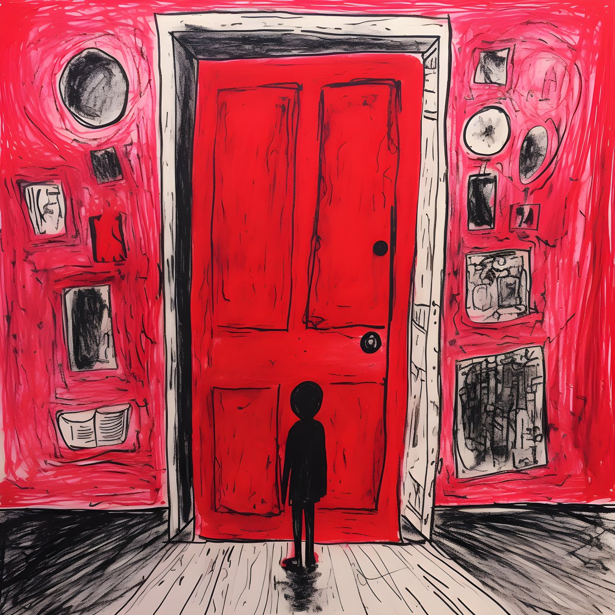 Menina de 8 anos desenha uma porta vermelha no seu quarto 3 de Kurt Heppke