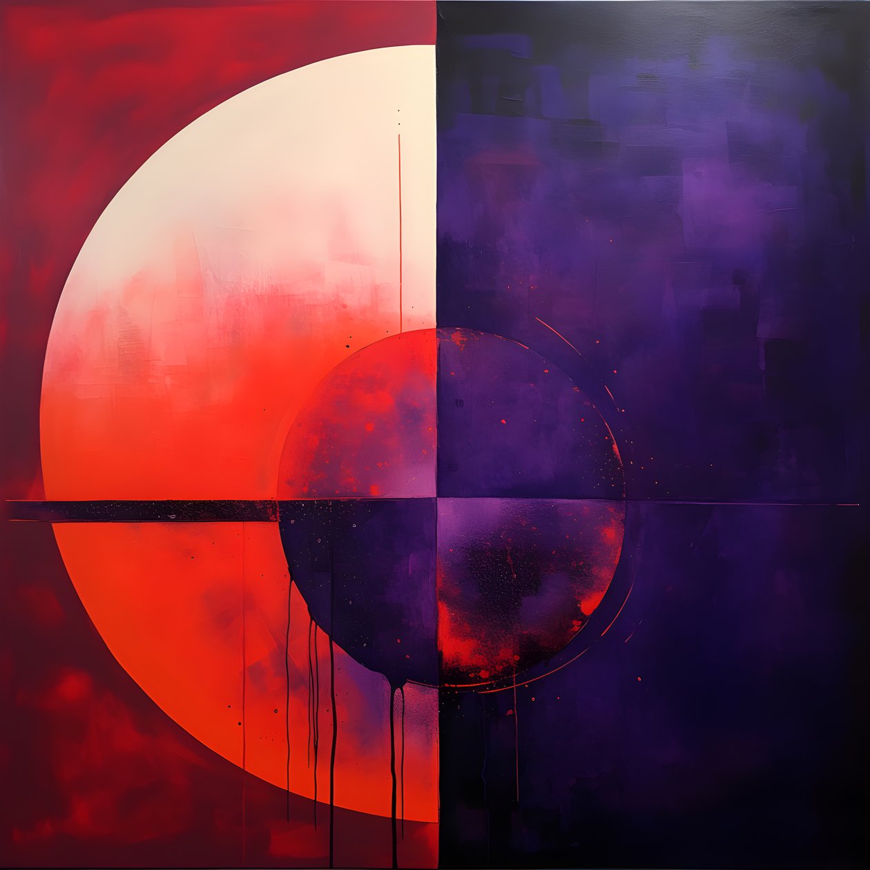 Pintura abstrata de um círculo roxo e um círculo vermelho 3 de Kurt Heppke