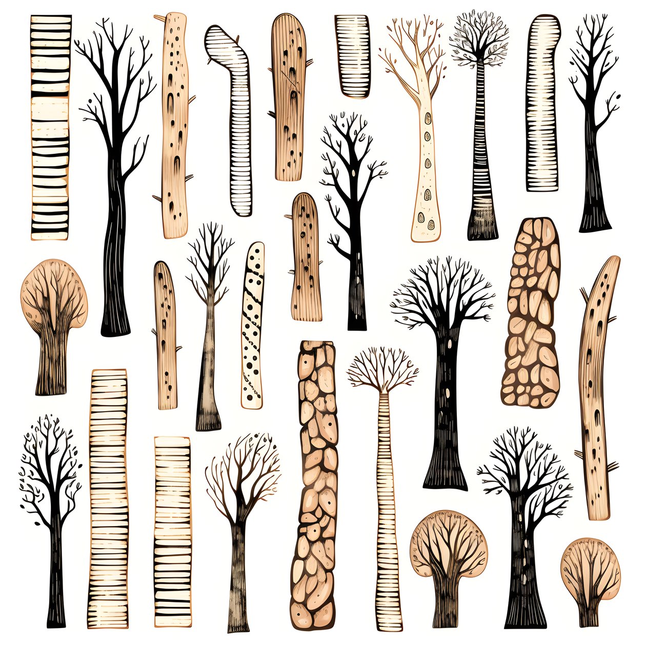 Secções de tronco de árvore, clipart boho, padrão de desenho boho, tronco boho 2 de Kurt Heppke