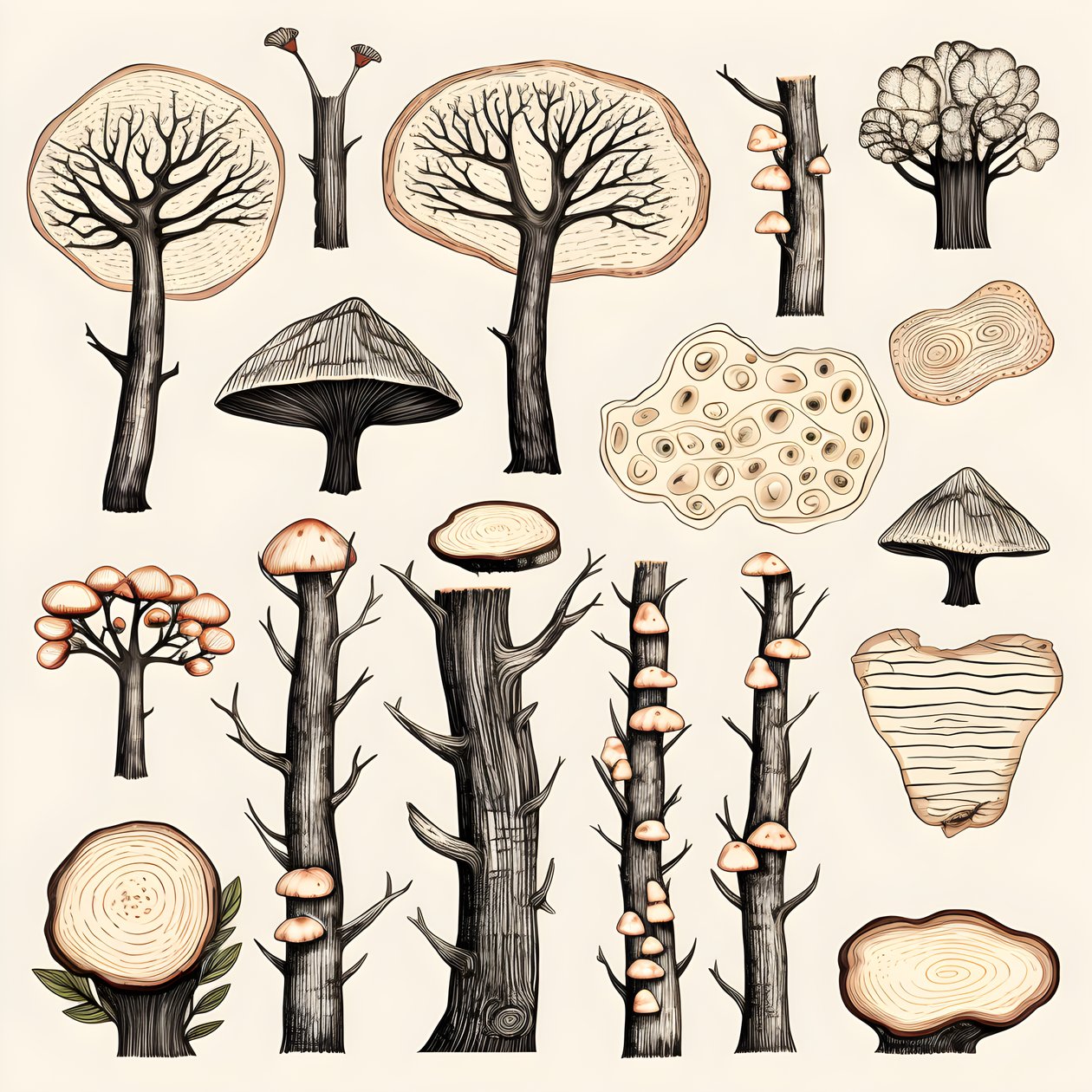 Secções de tronco de árvore, clipart boho, padrão de desenho boho, tronco boho 3 de Kurt Heppke