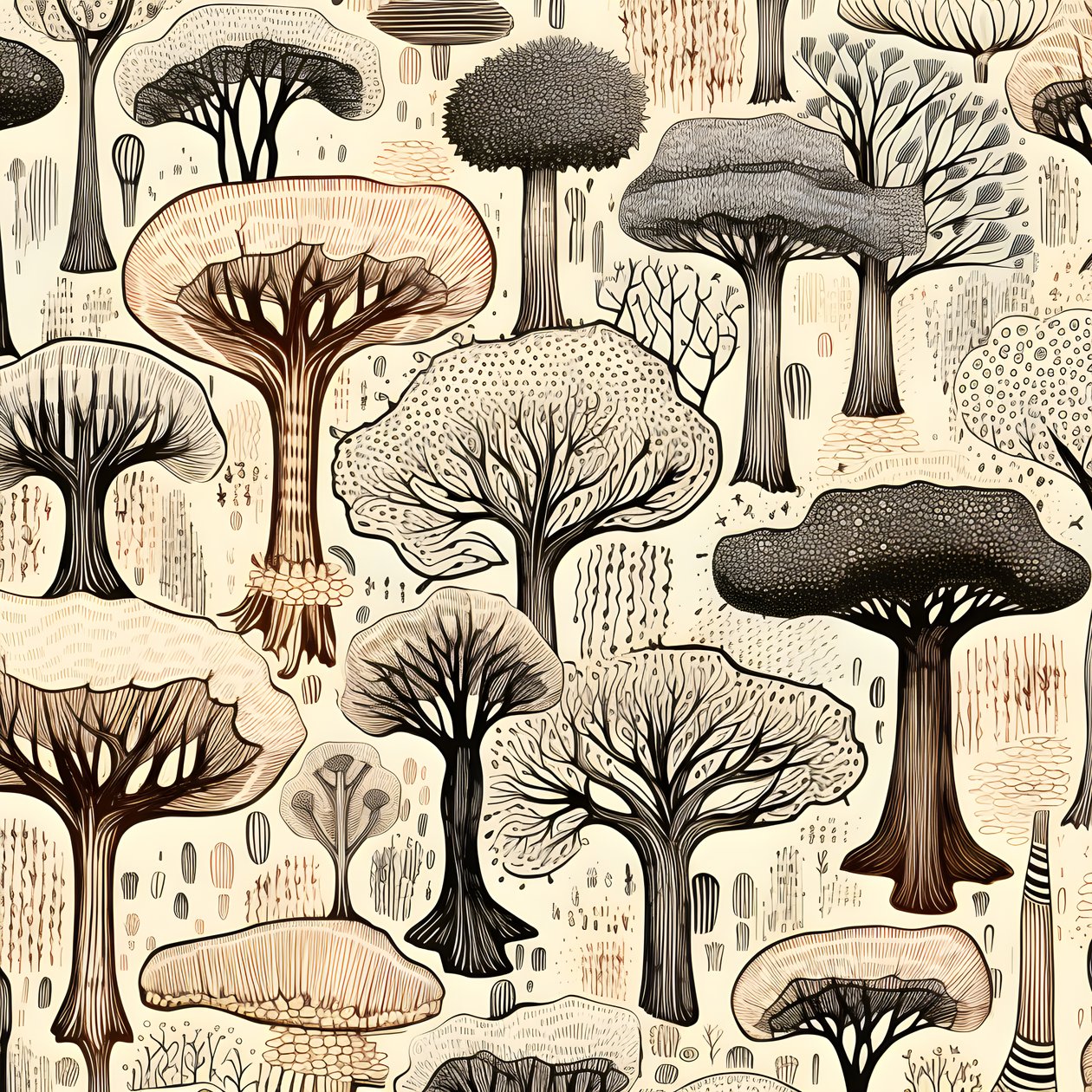 Secções de tronco de árvore, clipart boho, padrão de desenho boho, tronco boho 4 de Kurt Heppke