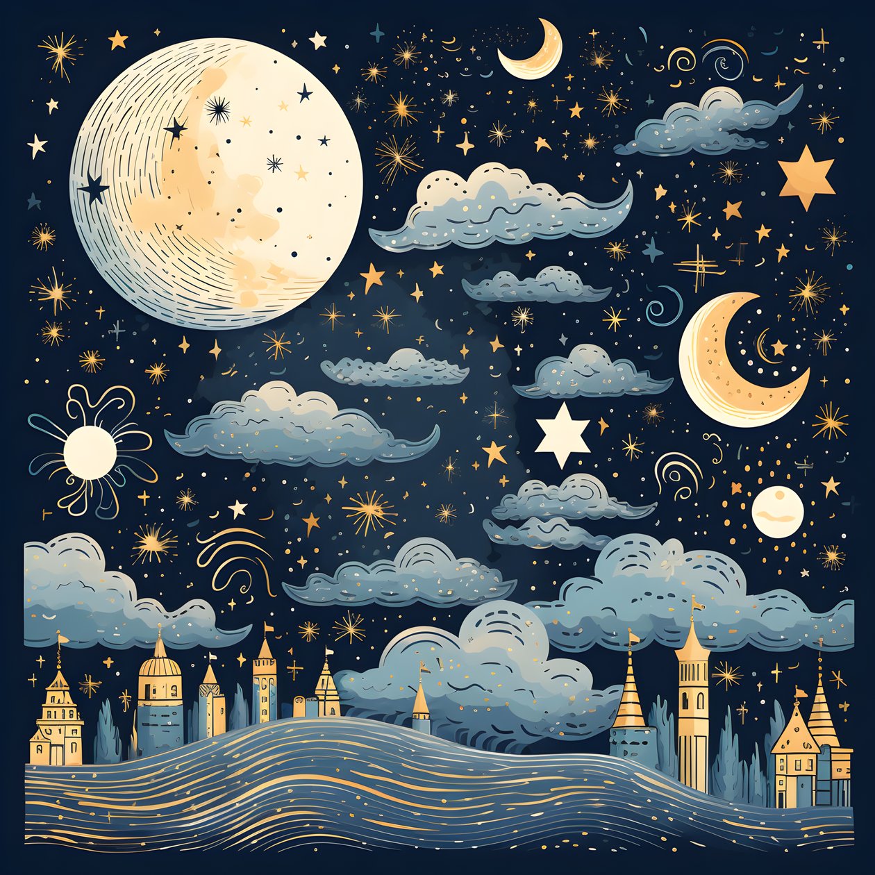 Esta é uma coleção de ilustrações de fantasia isoladas dos elementos do céu 4 de Kurt Heppke