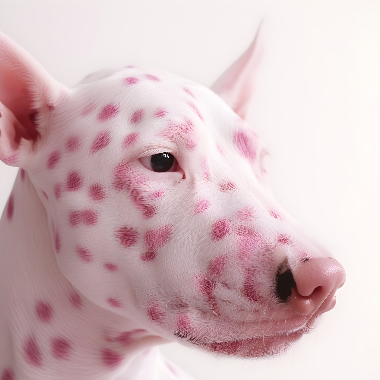 Fascinante grande plano de porco cor-de-rosa sobre manchas brancas de animal dálmata em padrão moiré 1 de Kurt Heppke