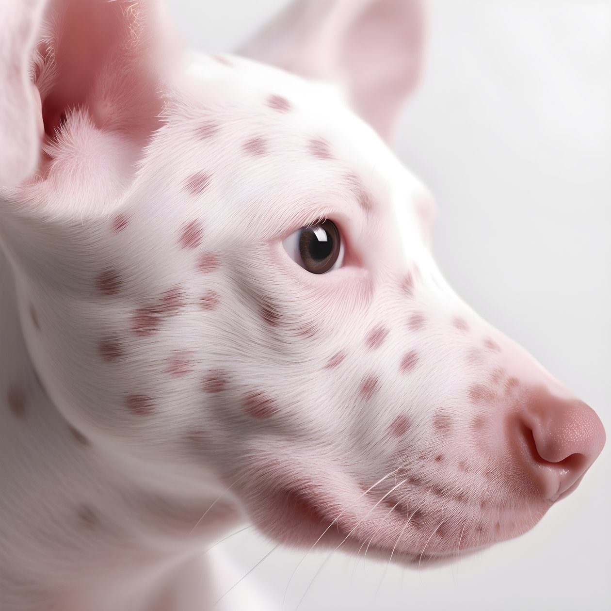 Fascinante grande plano de porco cor-de-rosa sobre manchas brancas de animal dálmata em padrão moiré 2 de Kurt Heppke