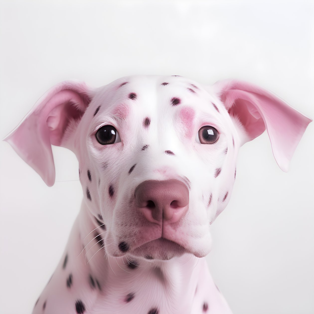 Fascinante grande plano de um porco cor-de-rosa sobre manchas brancas de um animal dálmata em padrão moiré 3 de Kurt Heppke