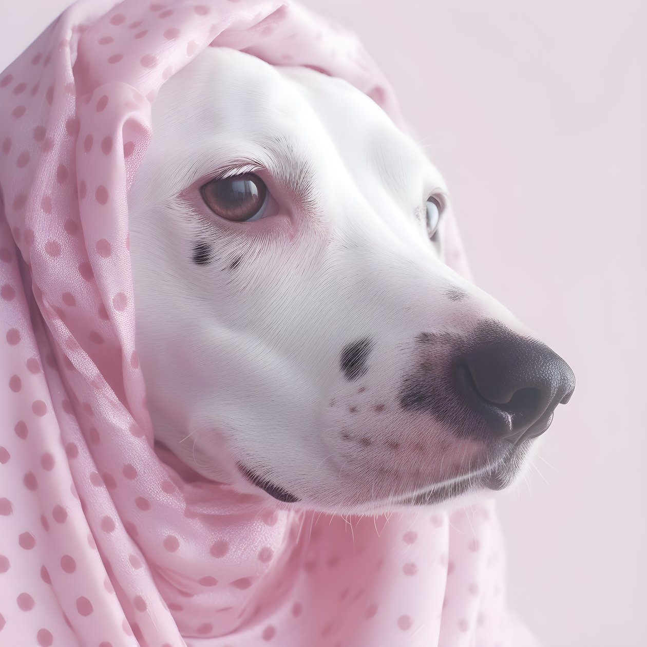 Fascinante grande plano de um porco cor-de-rosa sobre manchas brancas de um animal dálmata em padrão moiré 4 de Kurt Heppke