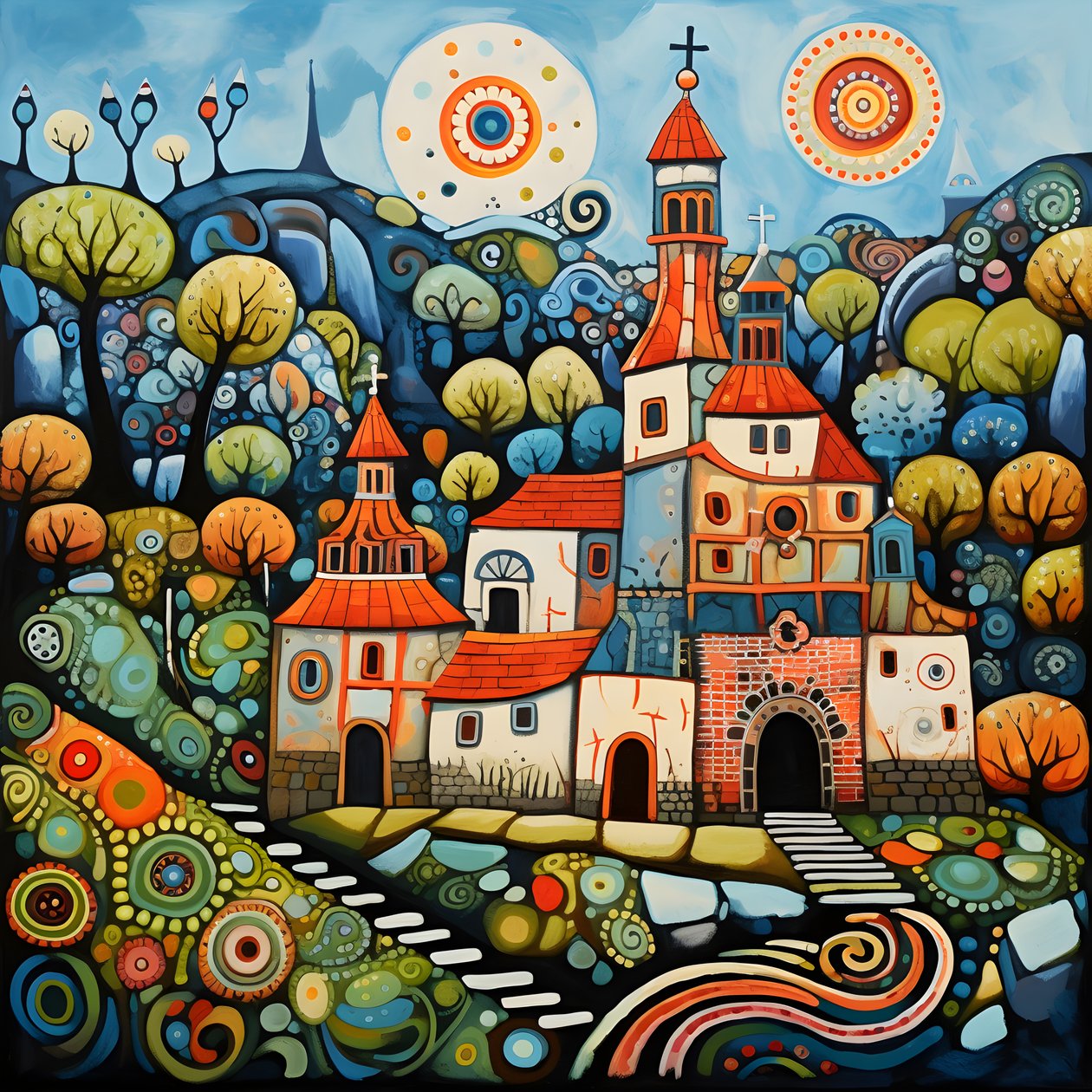 Pintura de uma aldeia búlgara, igreja ortodoxa 3 de Kurt Heppke