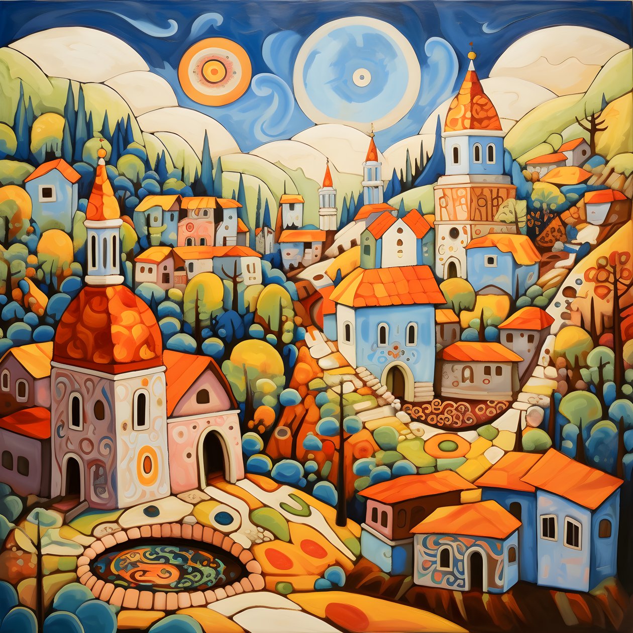 Pintura de uma aldeia búlgara, igreja ortodoxa 4 de Kurt Heppke