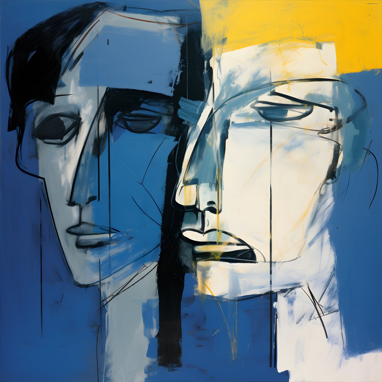 Pintura de duas cabeças sobre um fundo azul 4 de Kurt Heppke