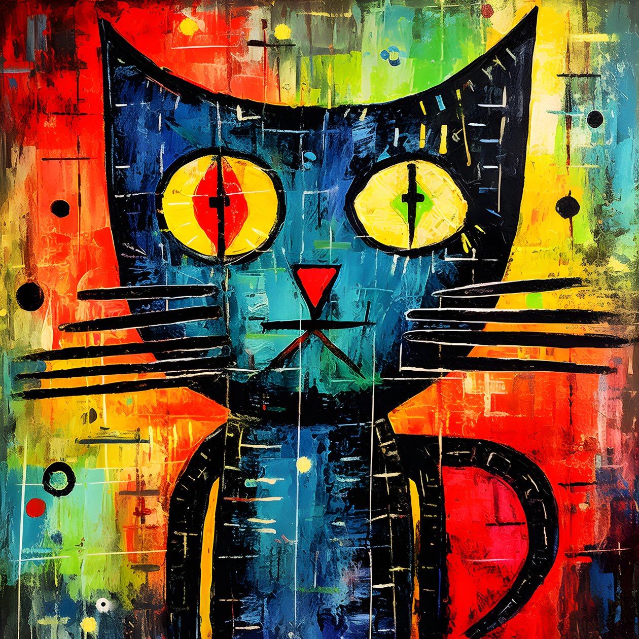 Gato giro, ao estilo de Picasso, Joan Miro e Basquiat 3 de Kurt Heppke