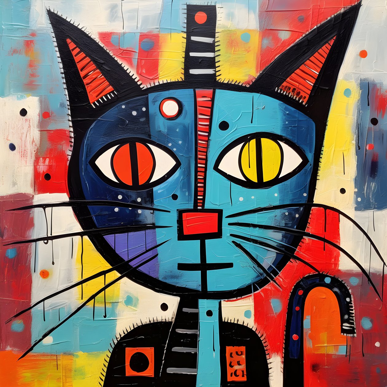 Gato giro, ao estilo de Picasso, Joan Miro e Basquiat 4 de Kurt Heppke