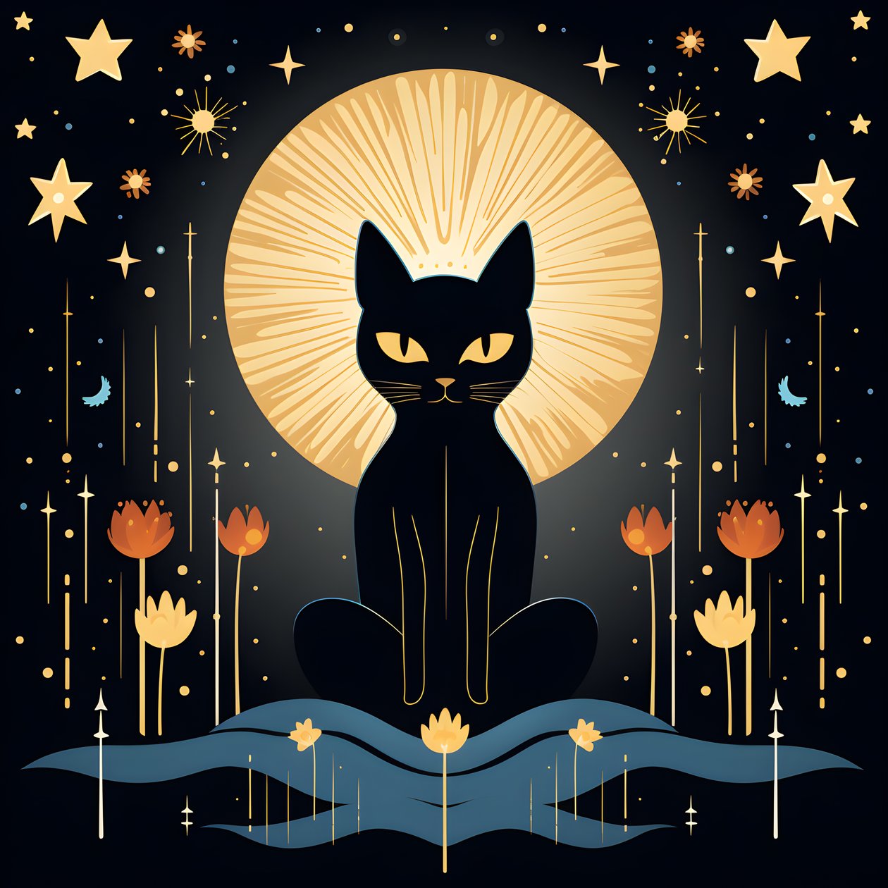 Gato em meditação sentado numa flor de lótus 1 de Kurt Heppke