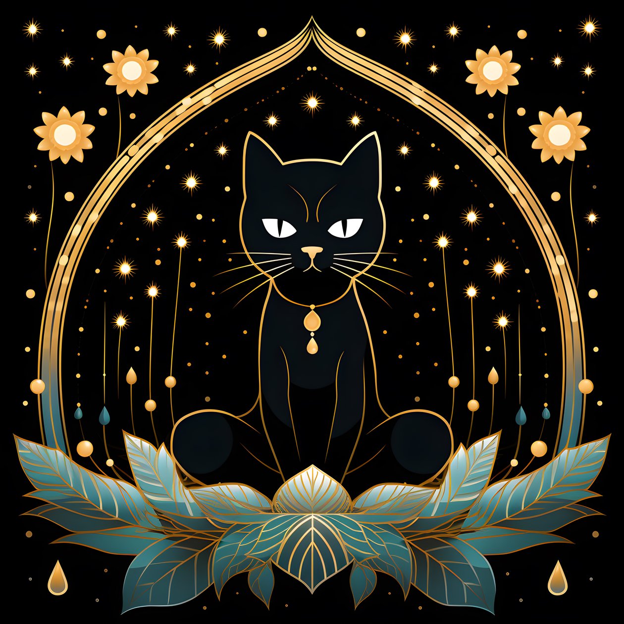 Gato em meditação sentado numa flor de lótus 4 de Kurt Heppke