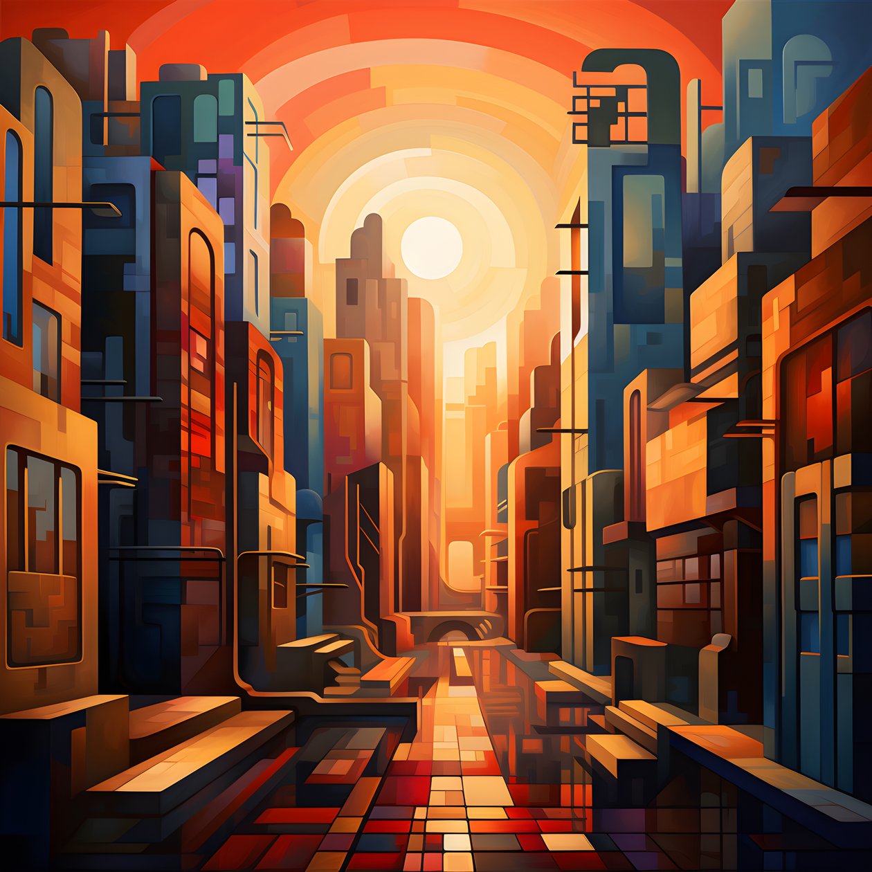 Estilo cubista de pintura de paisagem urbana 1 de Kurt Heppke