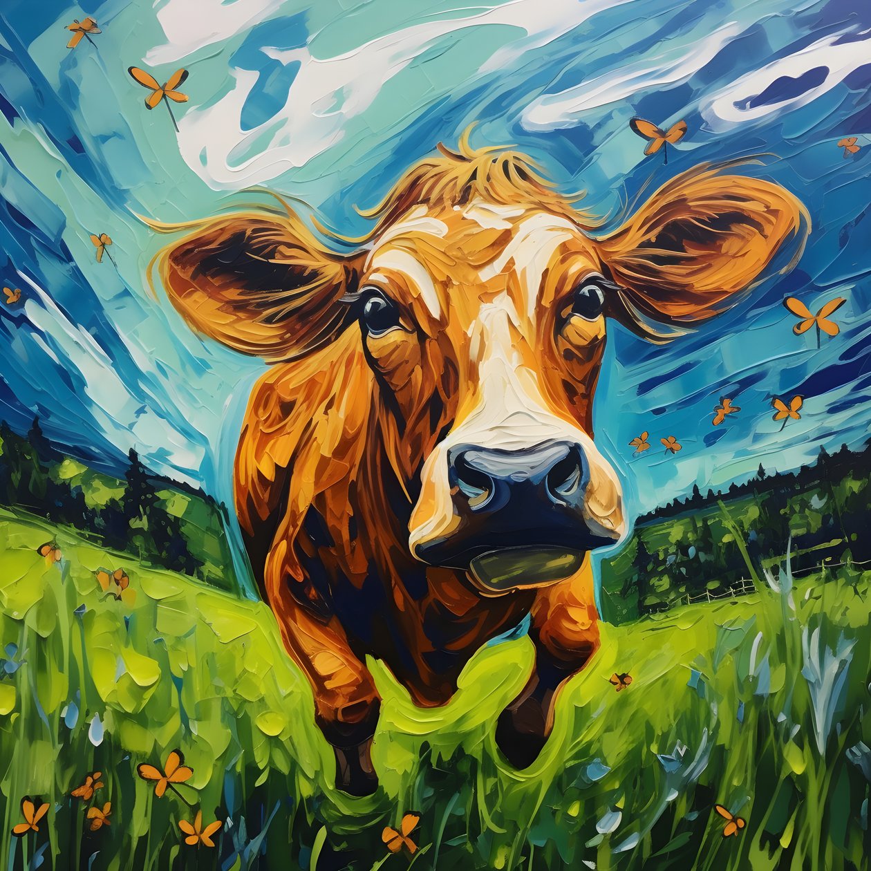 Vaca a voar sobre um prado verde 2 de Kurt Heppke