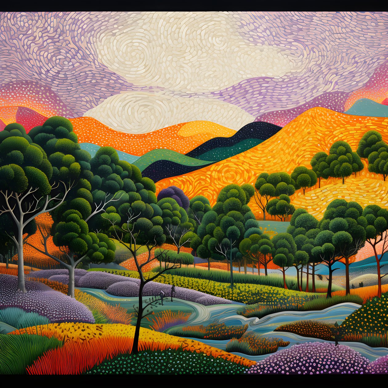 Paisagem com árvores e colinas 1 de Kurt Heppke