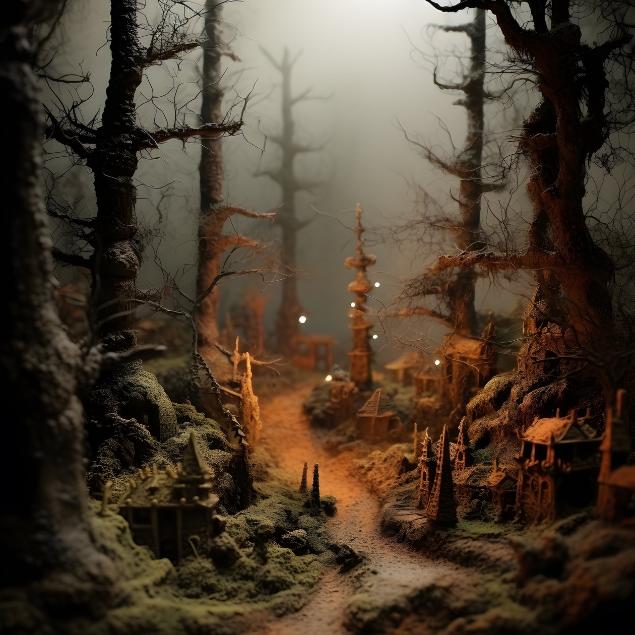 Floresta de Halloween em miniatura em tilt-shift com árvores enevoadas e uma atmosfera assustadora 4 de Kurt Heppke