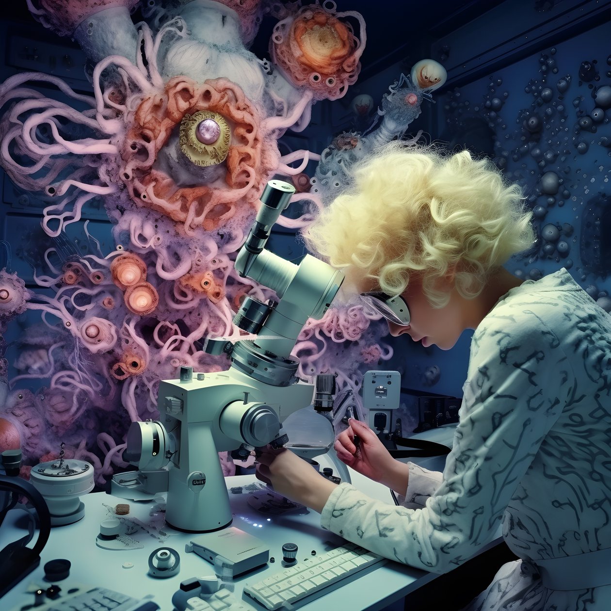 Microscópio Eletrónico de Super-Resolução Fotografia de mulher ao estilo artístico de David LaChapelle 1 de Kurt Heppke