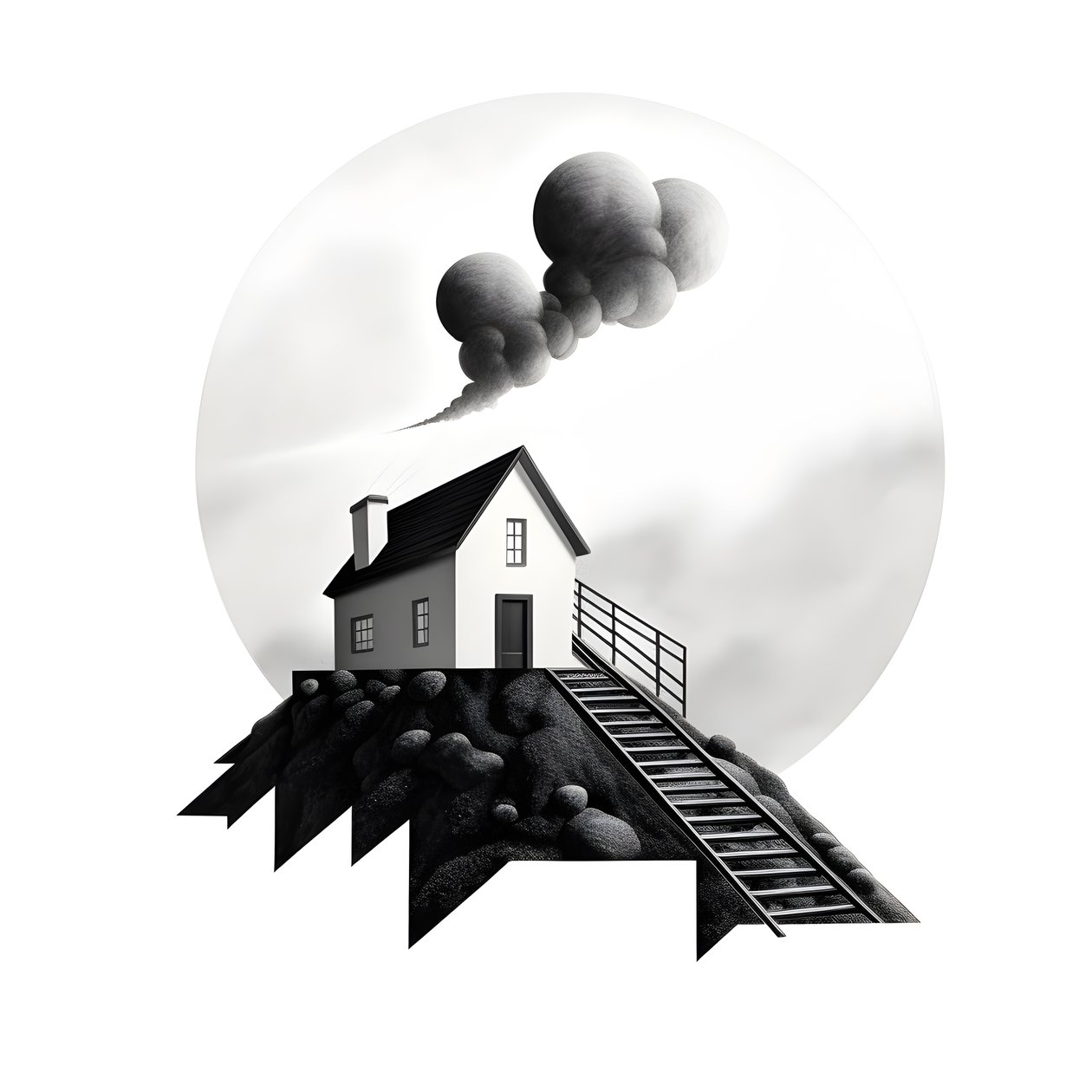 uma ilustração de uma casa com painéis solares, com uma enorme seta por trás a apontar para a direita e para cima 2 de Kurt Heppke