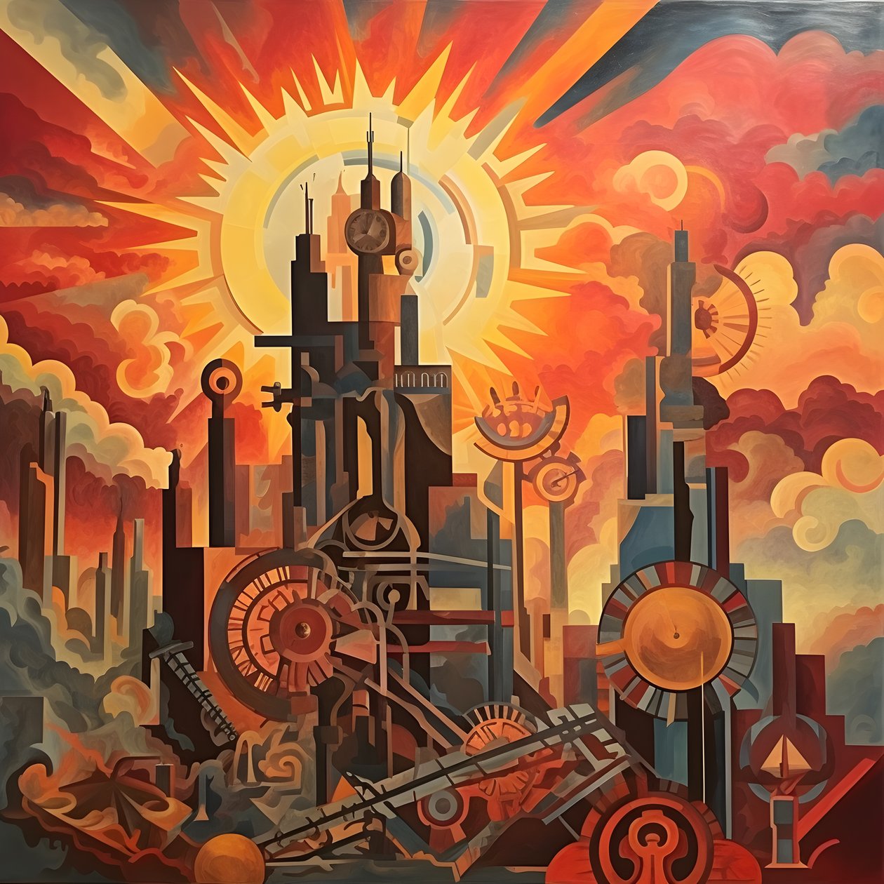 engrenagens e ferramentas nascer do sol abstrato 1950s 4 de Kurt Heppke