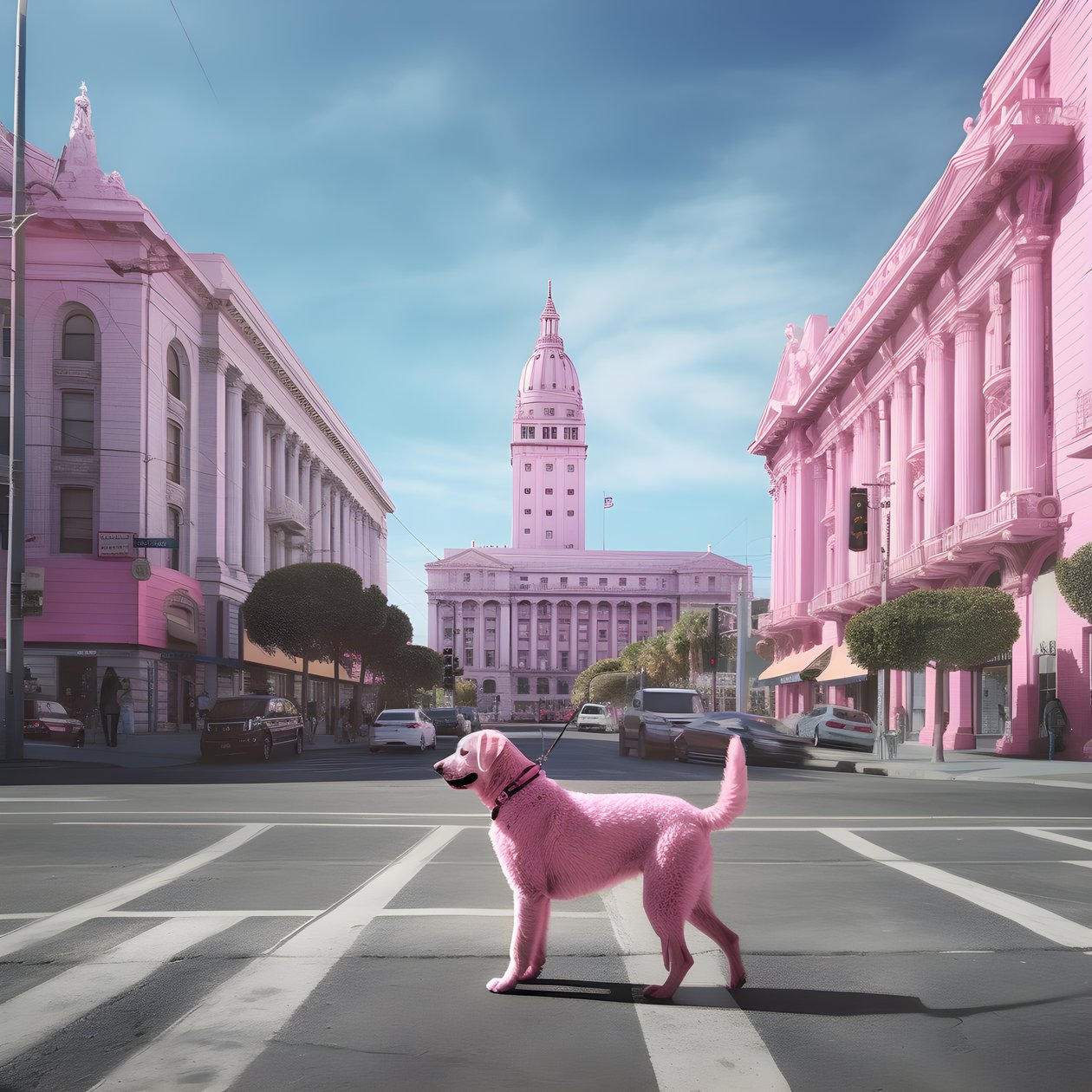 um cão cor-de-rosa no meio da cidade de São Francisco 3 de Kurt Heppke